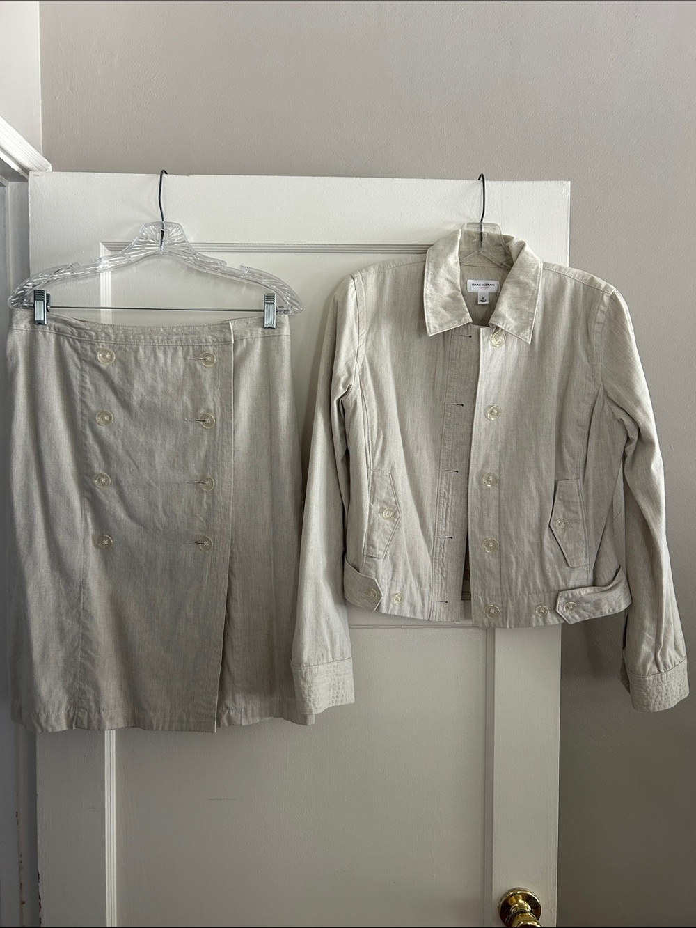 Isaac Mizrahi Cream Cotton Button-Front Jacket & Skirt Set